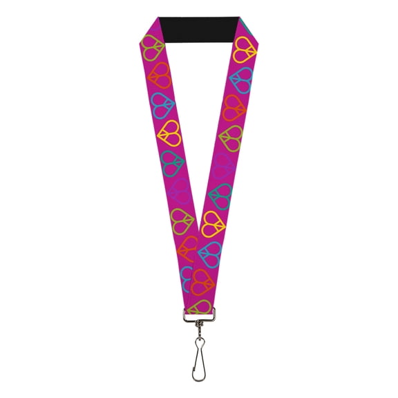 Buckle-Down Lanyard, Peace Hearts Repeat Fuchsia Neon, Elastic