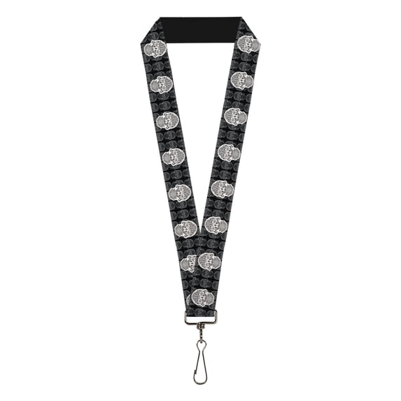 Buckle-Down Lanyard, Skull Candy Black Gray White, Elastic
