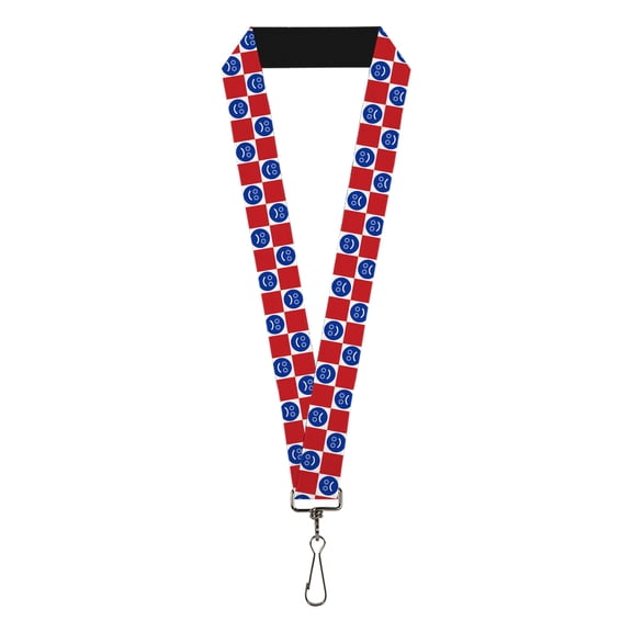 Buckle-Down Lanyard, Smiley Sad Face Checker Red White Blue, Elastic