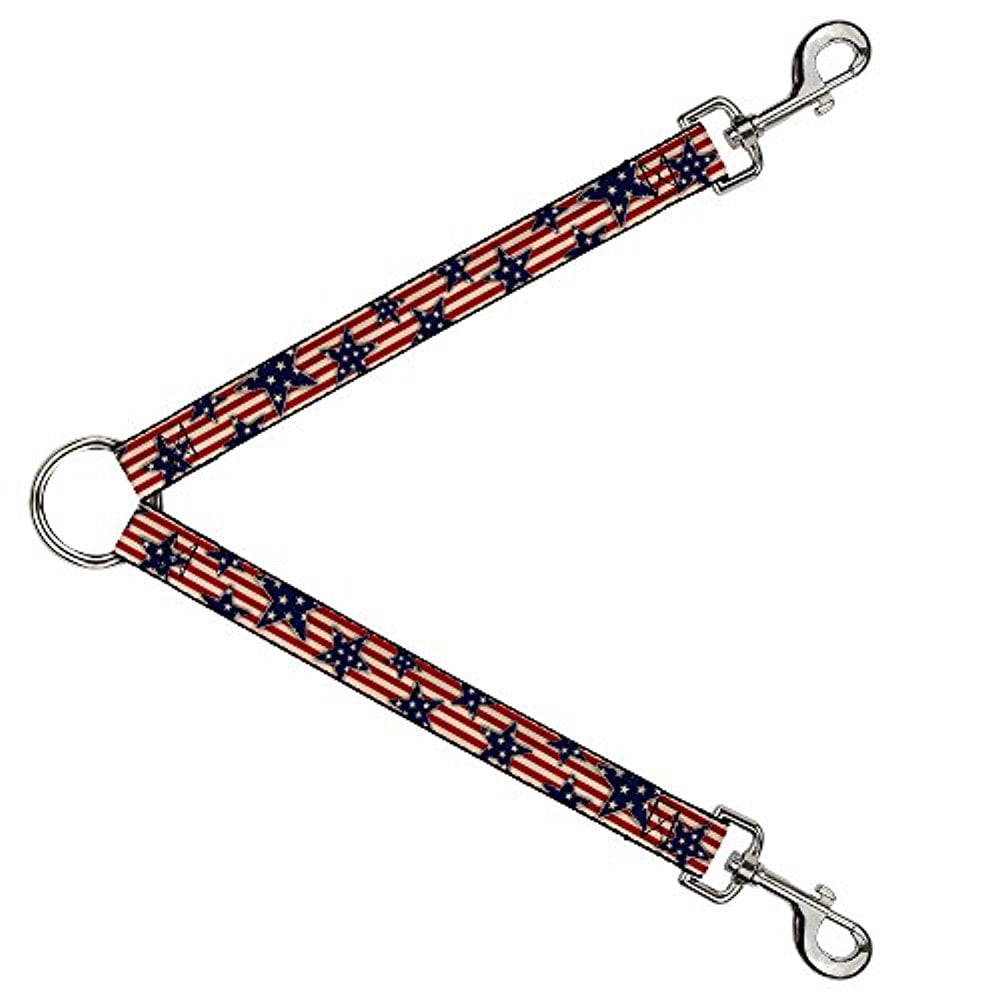 Buckle-Down Leash Splitter - Americana Stars & Stripes Red White Blue White - 1" Wide - 30" Length