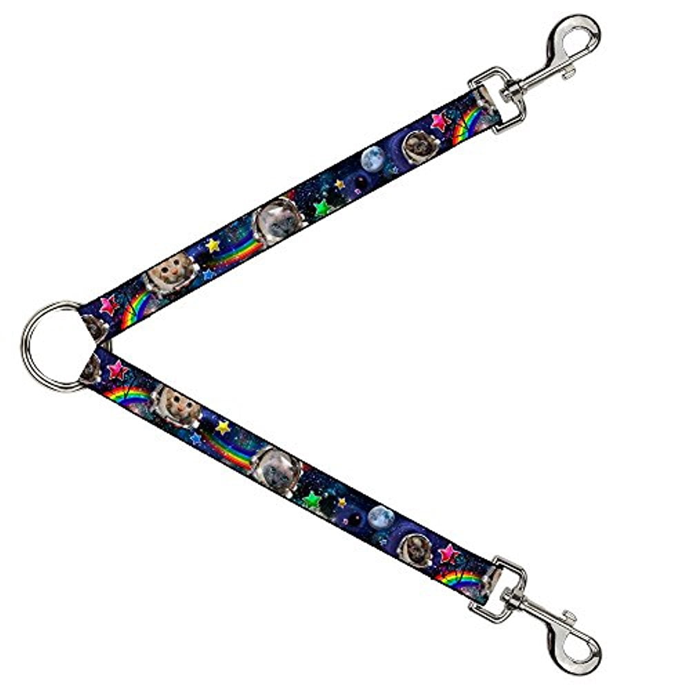 Buckle-Down Leash Splitter - Astronaut Cats in Space Rainbows Stars - 1" Wide - 30" Length