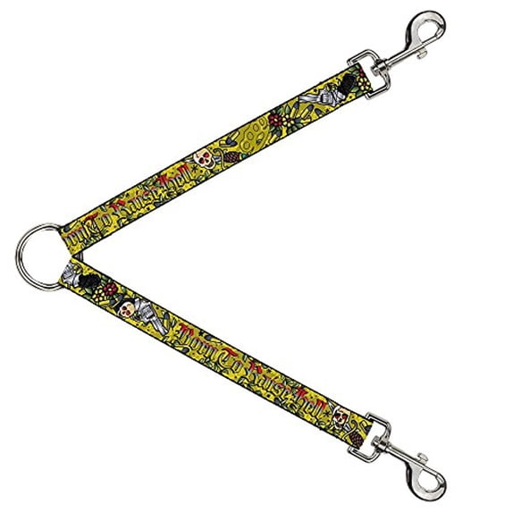 Buckle-Down Leash Splitter - Born to Raise Hell Yellow - 1" Wide - 30" Length