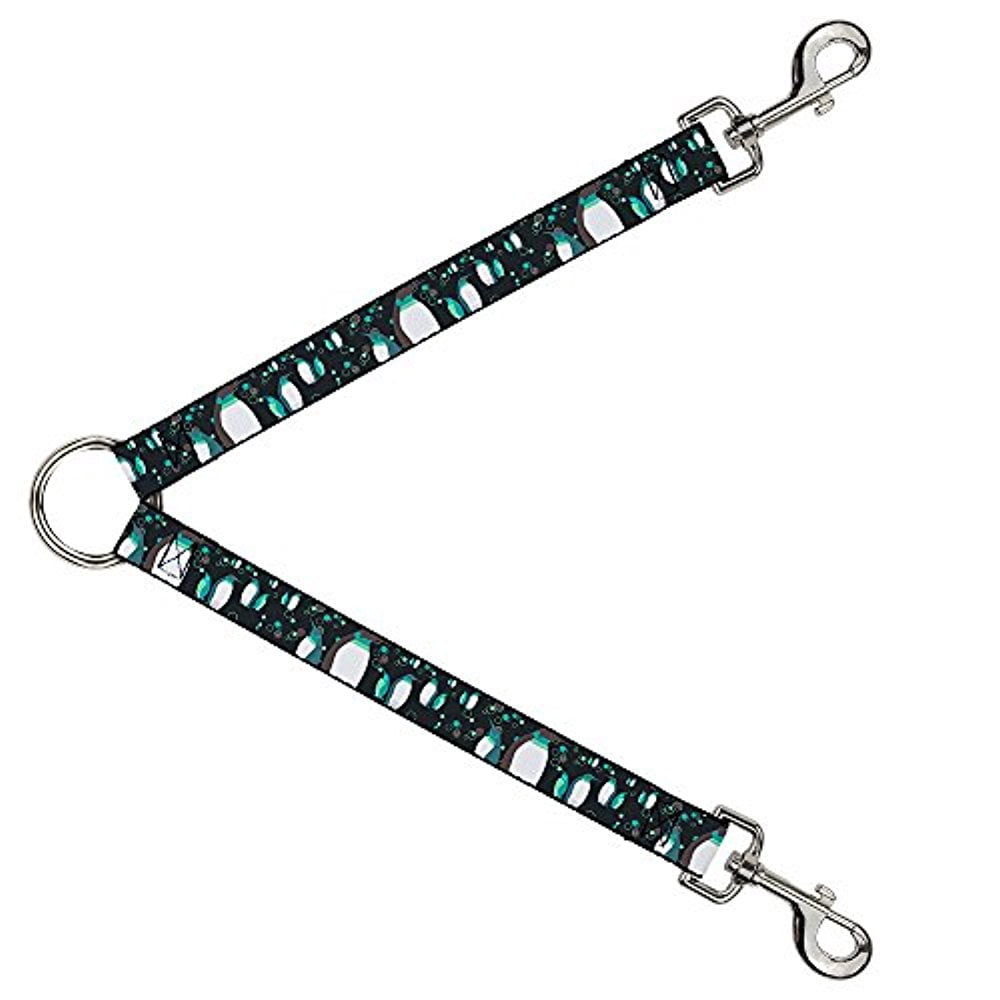 Buckle-Down Leash Splitter - Emperor Penguins w Bubbles Black Gray Turqs - 1" Wide - 30" Length