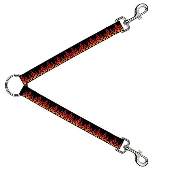 Buckle-Down Leash Splitter - Flames Black Orange Red - 1" Wide - 30" Length