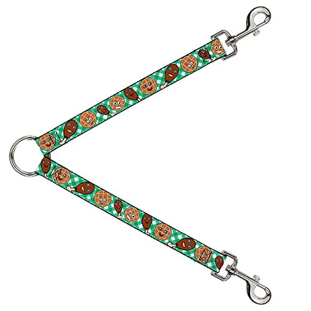 Buckle-Down Leash Splitter - Fried Chicken & Waffles Plaid White Green - 1" Wide - 30" Length