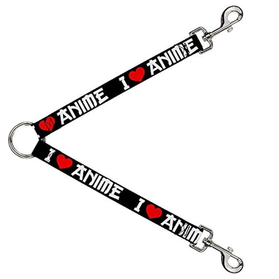 Buckle-Down Leash Splitter - I "Heart" ANIME Bold Black White Red - 1" Wide - 30" Length