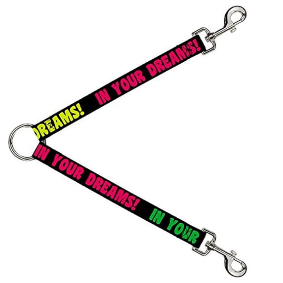 Buckle-Down Leash Splitter - IN YOUR DREAMS! Black Pink Green Yellow - 1" Wide - 30" Length