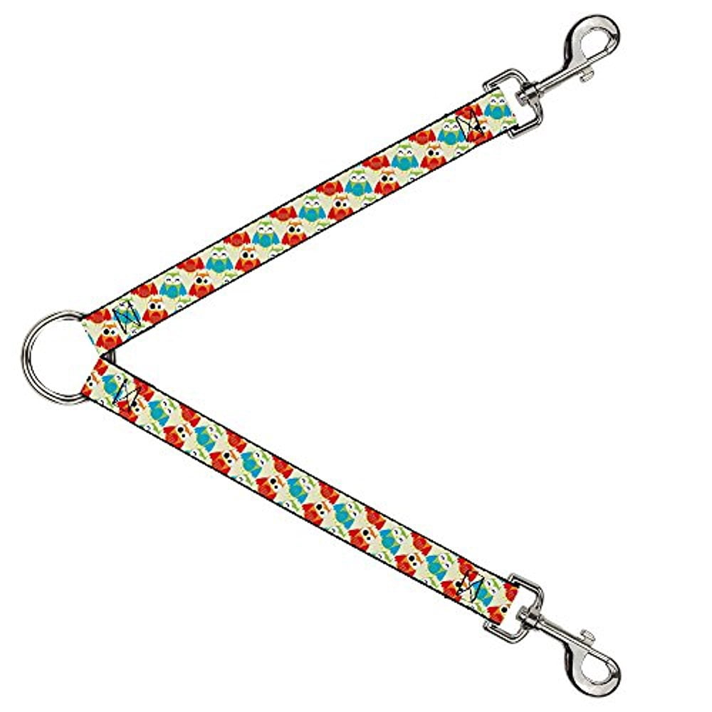 Buckle-Down Leash Splitter - Owl Eyes Yellow Reds Blues - 1" Wide - 30" Length