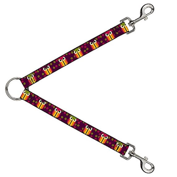 Buckle-Down Leash Splitter - Owls Striped w Swirls Purple - 1" Wide - 30" Length