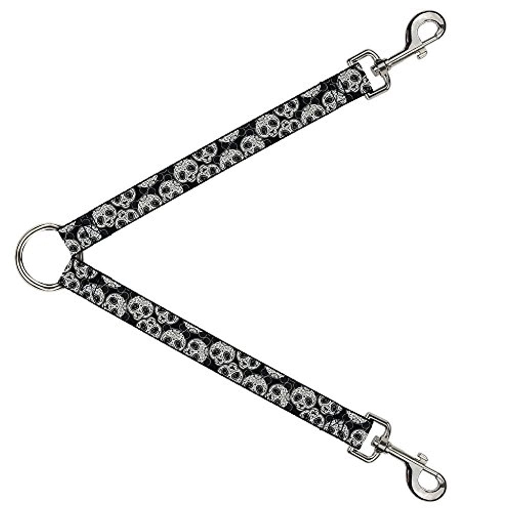 Buckle-Down Leash Splitter - Panda Bear Sugar Skull Scattered Black White - 1" Wide - 30" Length