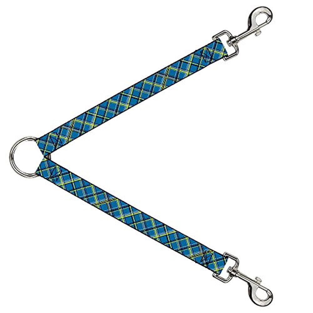 Buckle-Down Leash Splitter - Plaid Turquoise Yellow Black Gray - 1" Wide - 30" Length