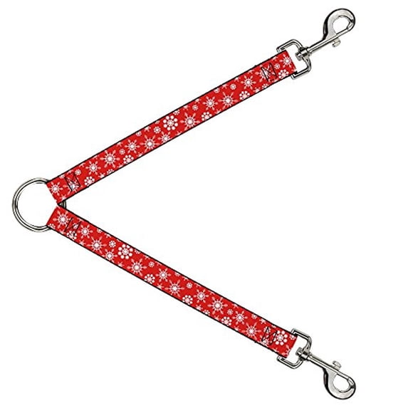Buckle-Down Leash Splitter - Snowflakes Red White - 1" Wide - 30" Length