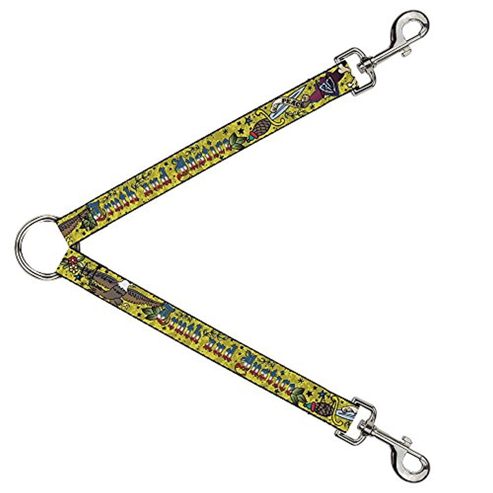 Buckle-Down Leash Splitter - Truth and Justice Yellow  - 1" Wide - 30" Length