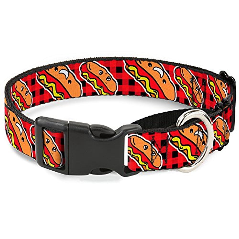 Buckle-Down MGC-W30854-L Hot Dogs Buffalo Plaid Black Red Martingale Dog Collar