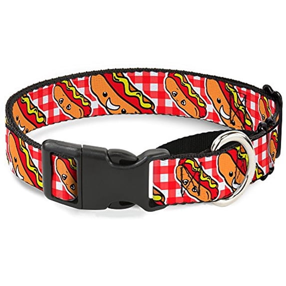 Buckle-Down MGC-W30860-L Hot Dogs Buffalo Plaid White Red Martingale Dog Collar