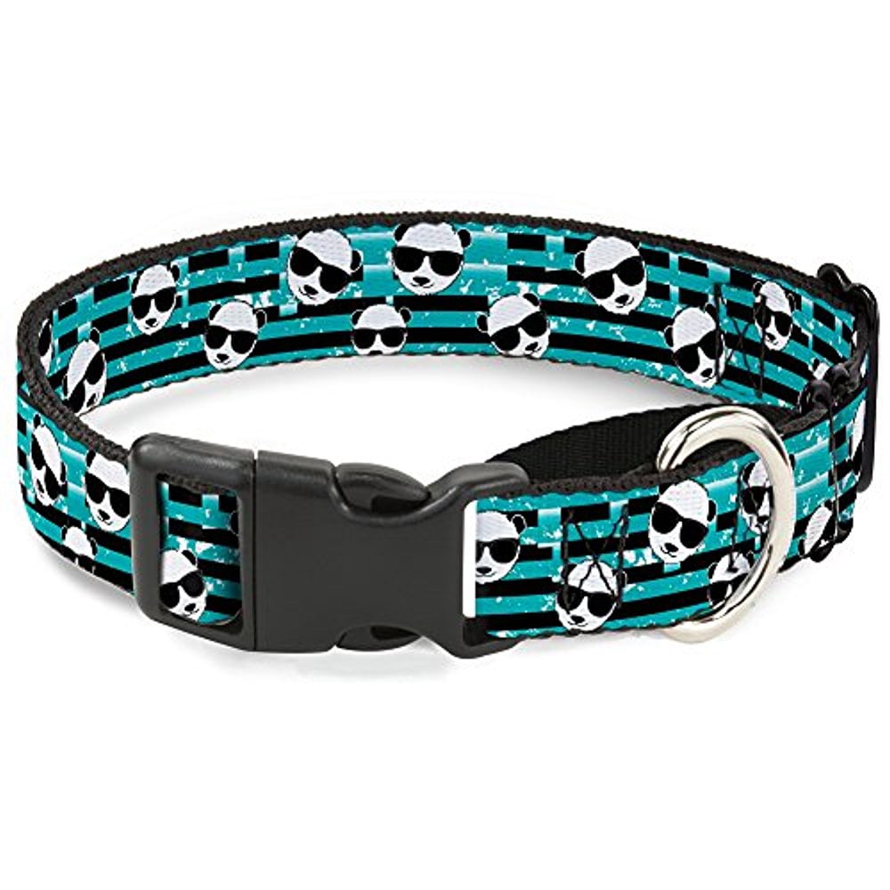 buckle-down mgc-w34249-l multi panda with sunglasses stripe turquoise black martingale dog collar