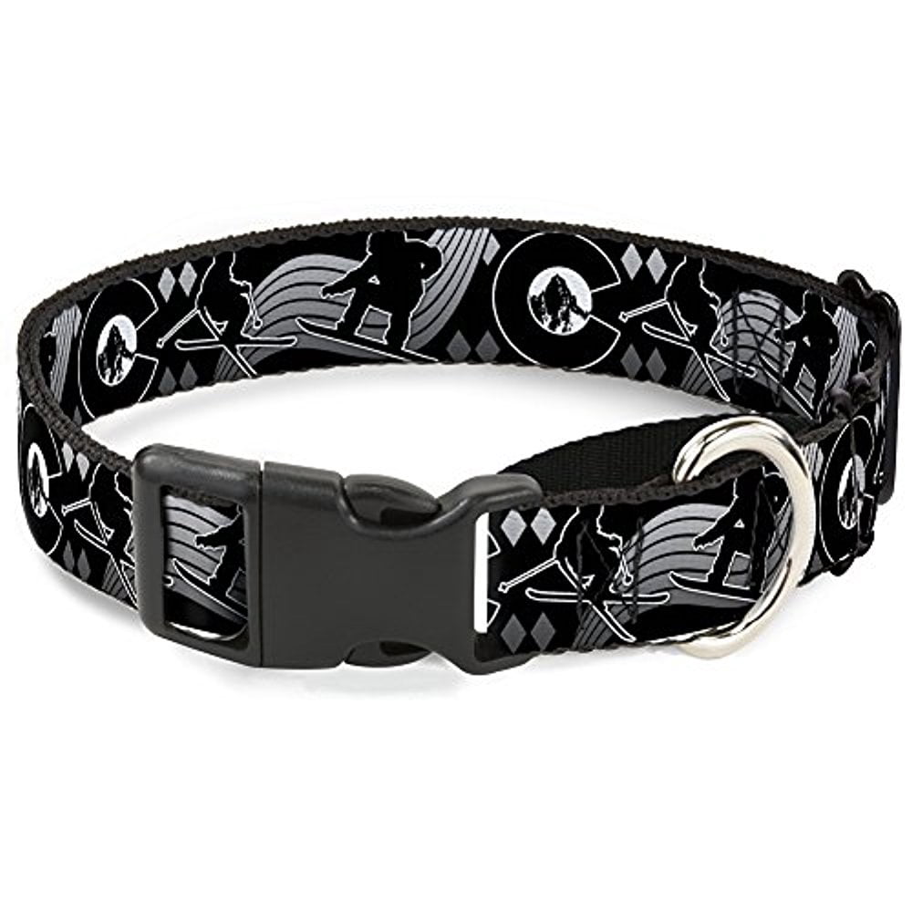 buckle-down mgc-w35509-l colorado skier snowboarder black white grays martingale dog collar