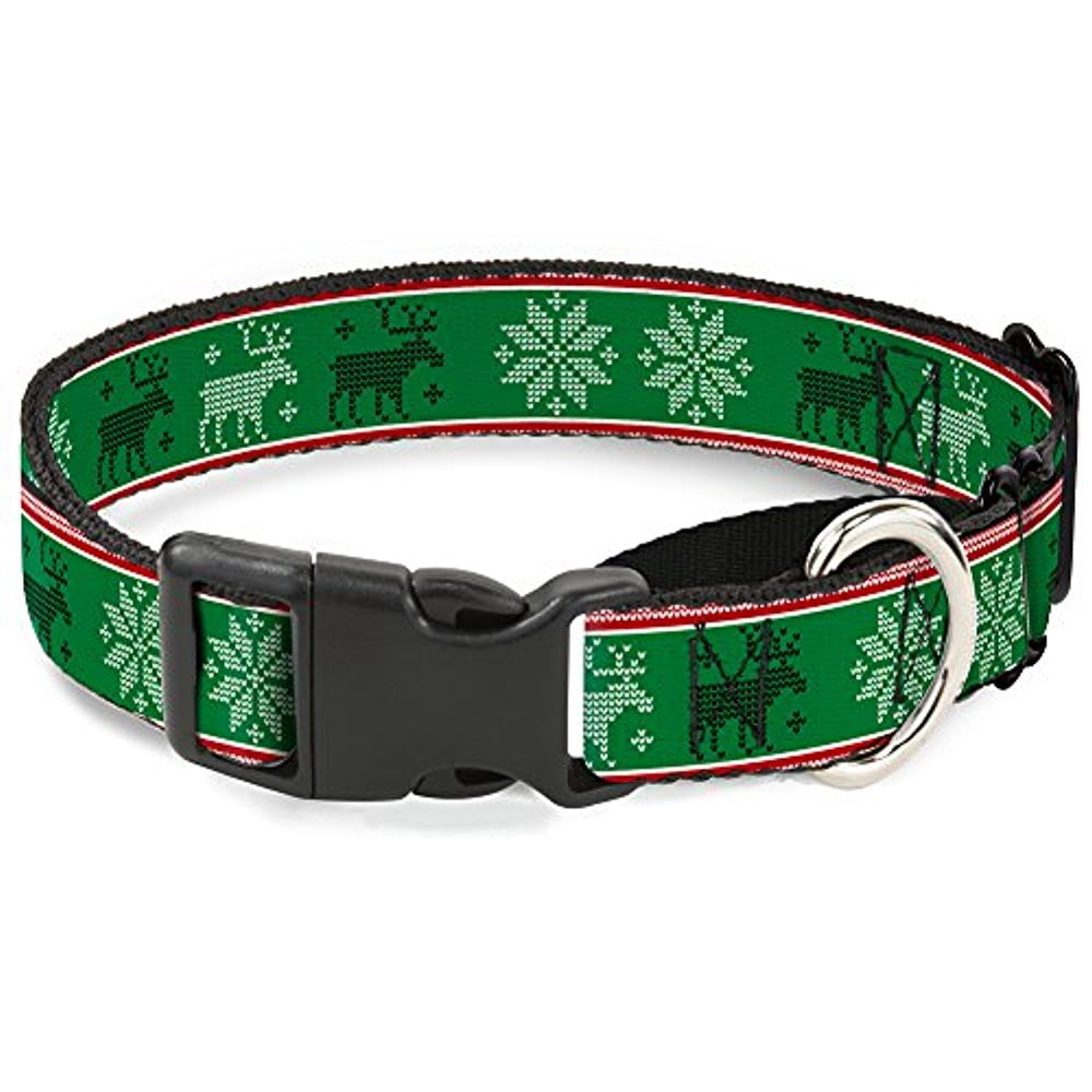 Buckle-Down MGC-W35531-L Christmas Stitch Moose Snowflakes Red Green Martingale Dog Collar
