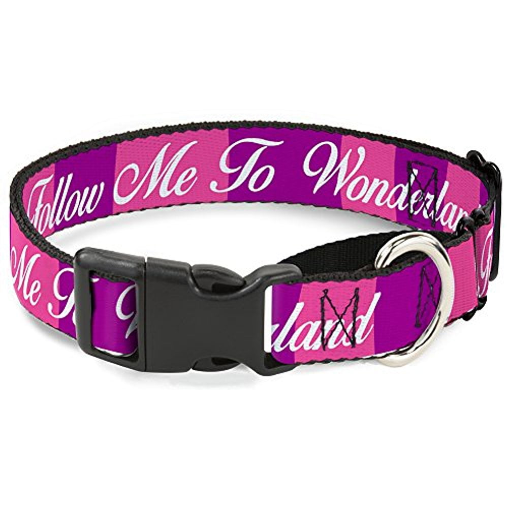 Buckle-Down MGC-WDY335-L Martingale Dog Collar-Cheshire Cat Stripe FOLLOW ME TO WONDERLAND Pink Purple White