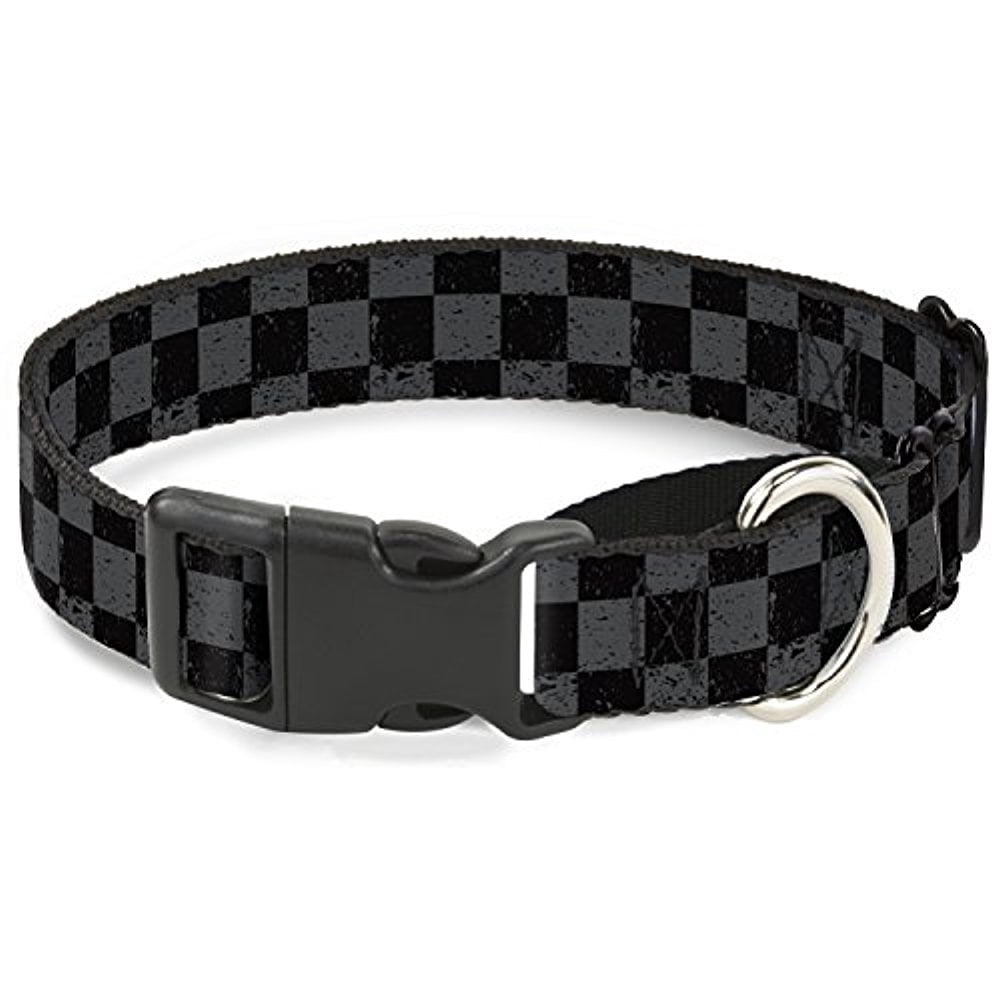 Buckle-Down Martingale Dog Collar - Checker Weathered2 Black Gray - 1.5" Wide - Fits 16-23" Neck Size - Medium