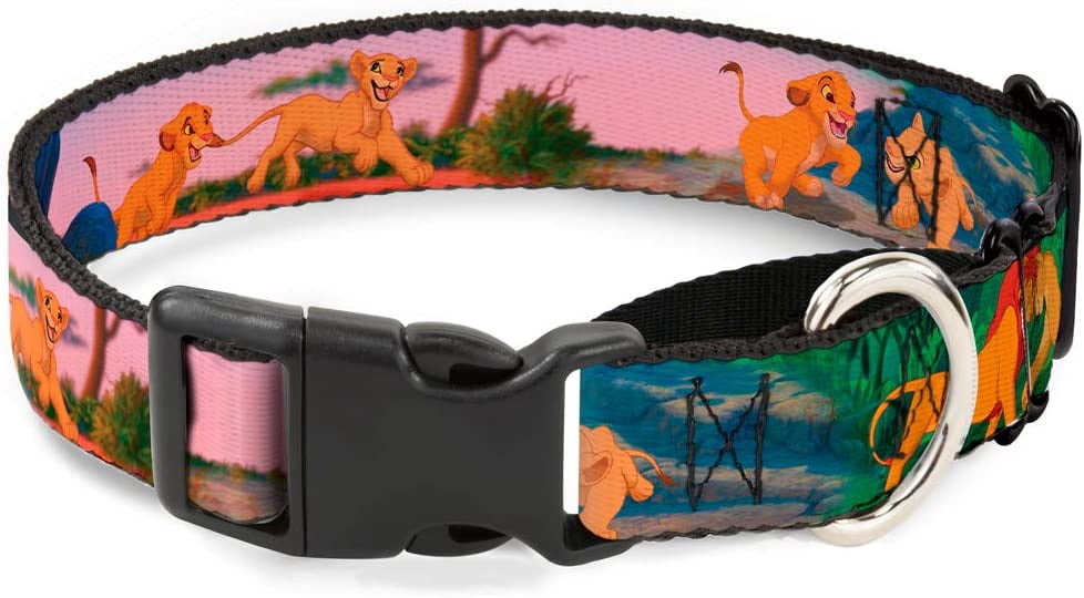 Buckle-Down Martingale Dog Collar - Lion King Simba & Nala Growing Up Scenes - 1" Wide - Fits 15-26" Neck Size - Large