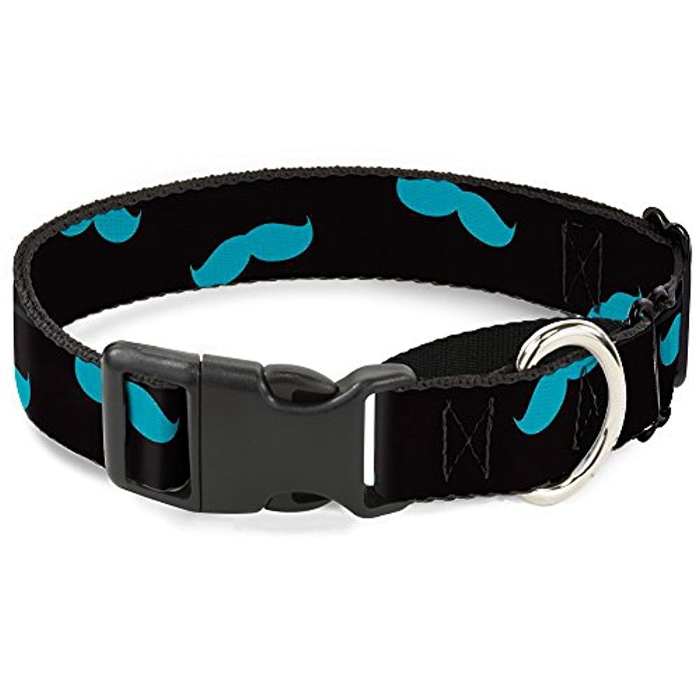 buckle-down martingale dog collar - mustaches scattered black turquoise - 1" wide - fits 15-26" neck size - large
