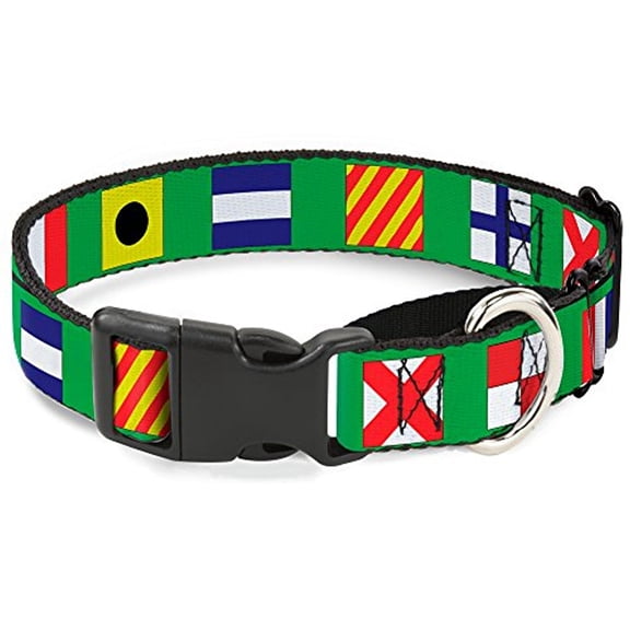 buckle-down martingale dog collar - nautical flags green multi color - 1" wide - fits 15-26" neck size - large