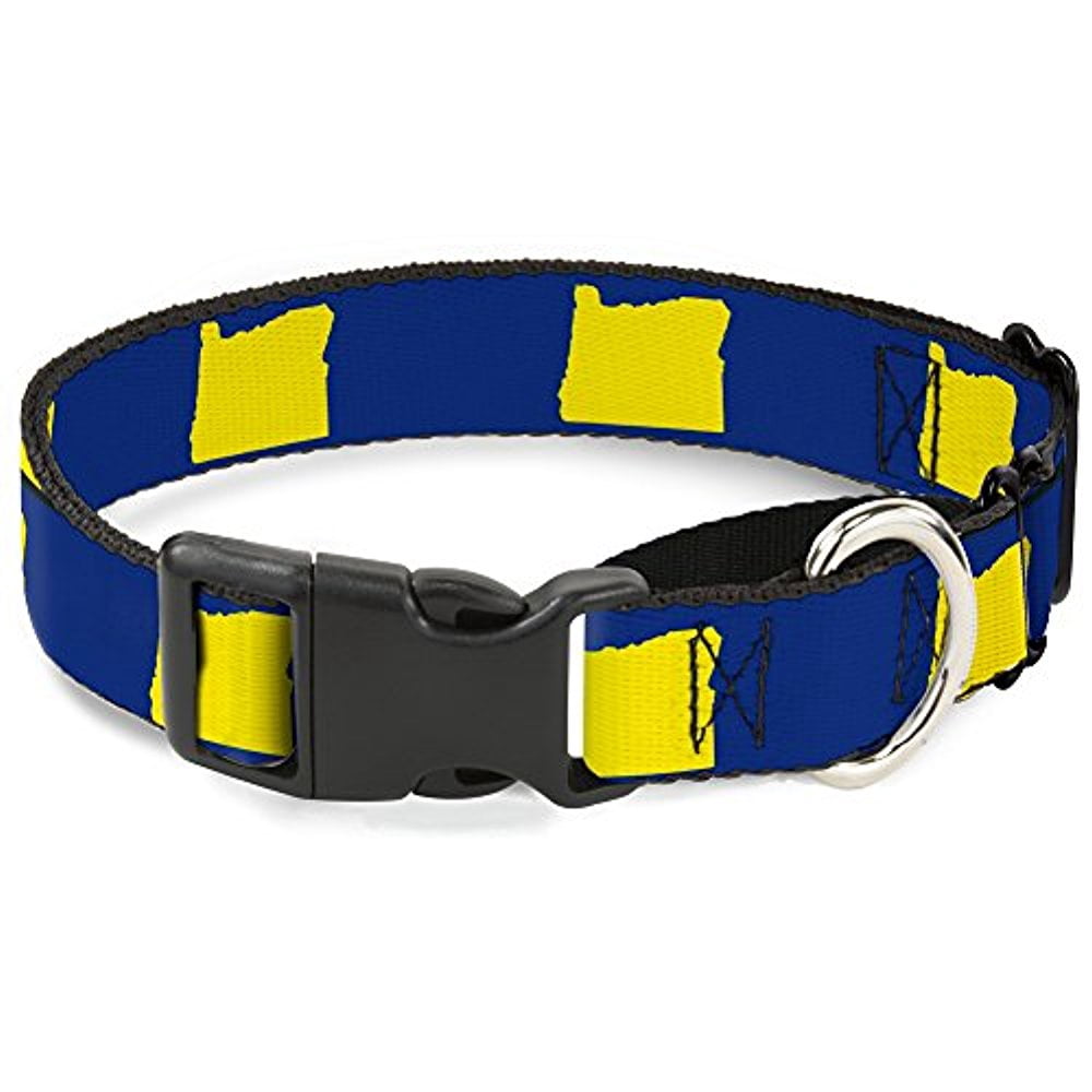 buckle-down martingale dog collar - oregon state silhouette blue yellow - 1" wide - fits 15-26" neck size - large