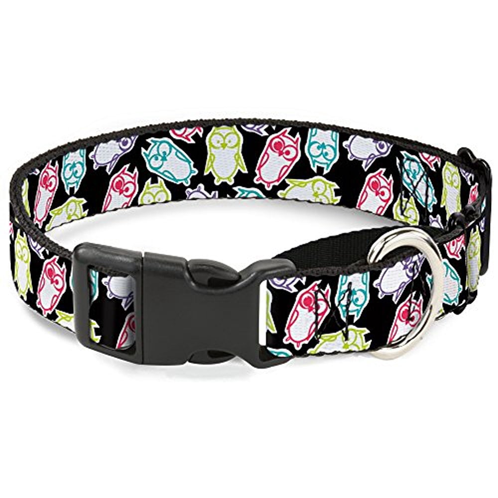 Buckle-Down Martingale Dog Collar - Owls Flip Black Mauve Sage - 1" Wide - Fits 15-26" Neck Size - Large