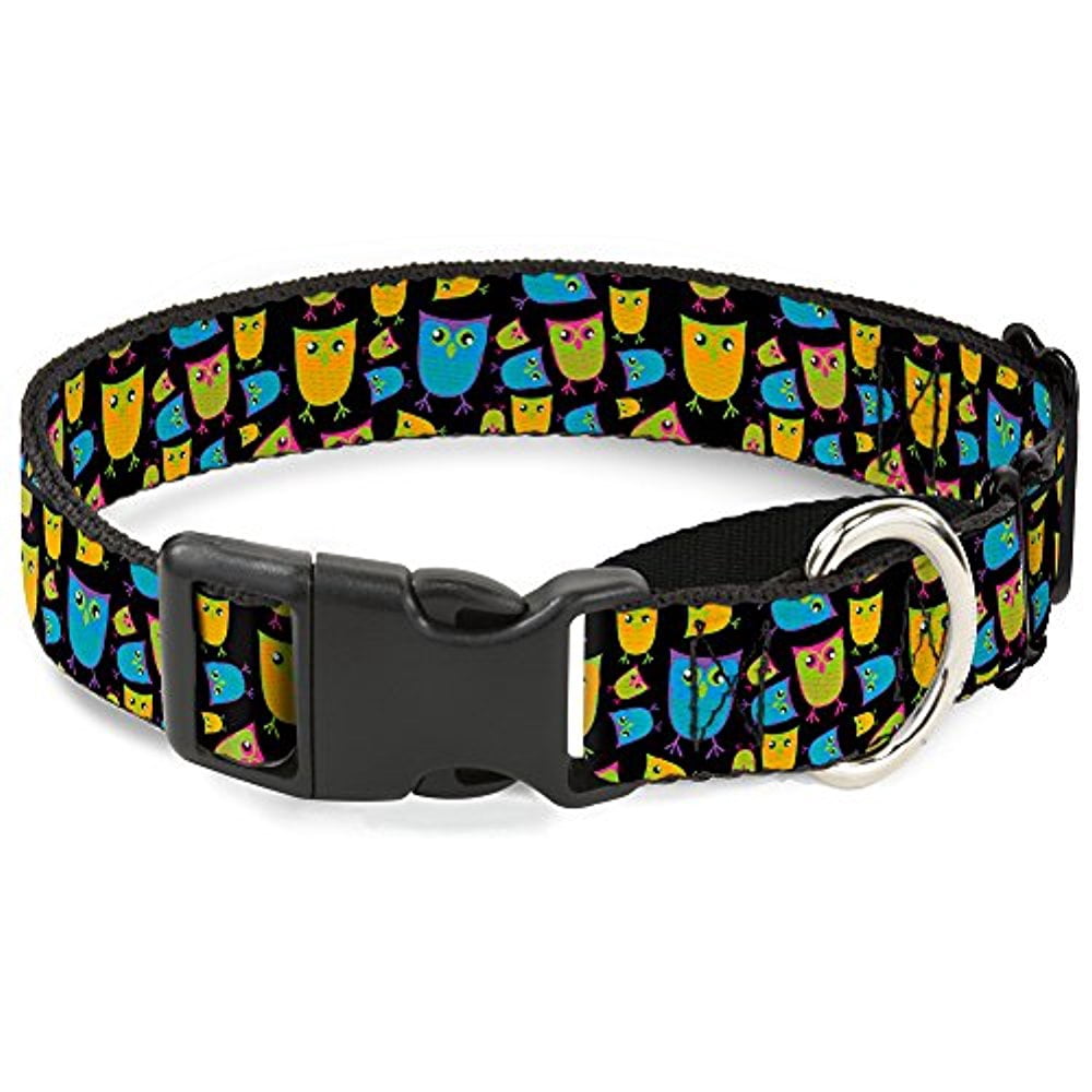 buckle-down martingale dog collar - owls flip black mauve sage - 1" wide - fits 15-26" neck size - large