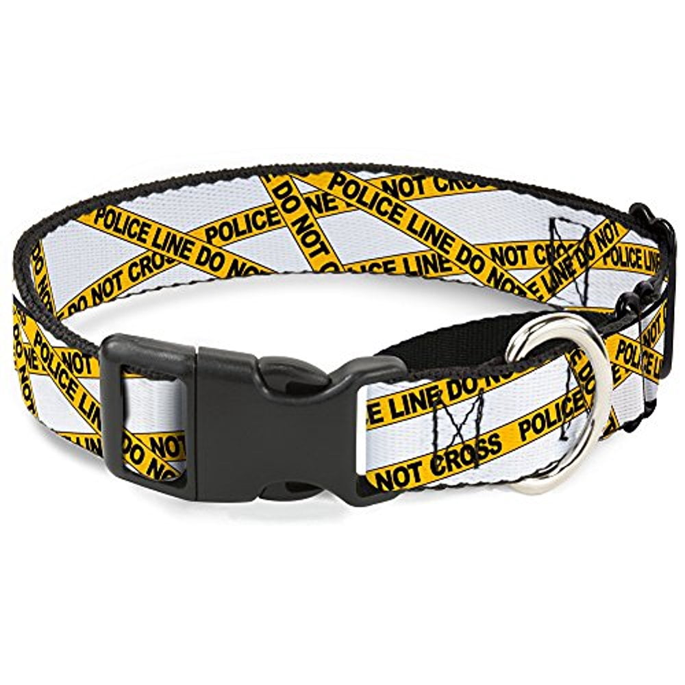 buckle-down martingale dog collar - police line white yellow - 1" wide - fits 15-26" neck size - large