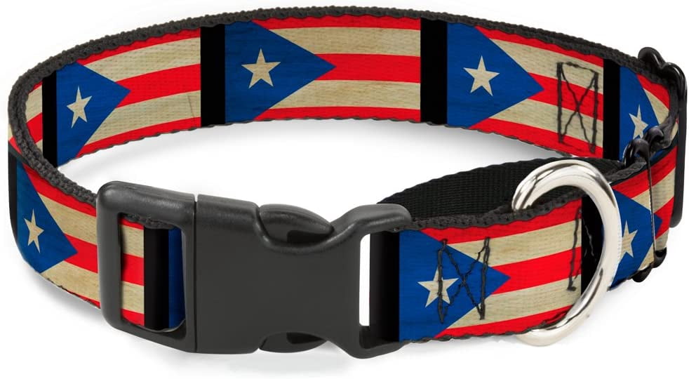 Buckle-Down Martingale Dog Collar - Puerto Rico Flag Weathered - 1" Wide - Fits 15-26" Neck Size - Large 1" Wide - Fits 9-15" Neck - Small Multicolor