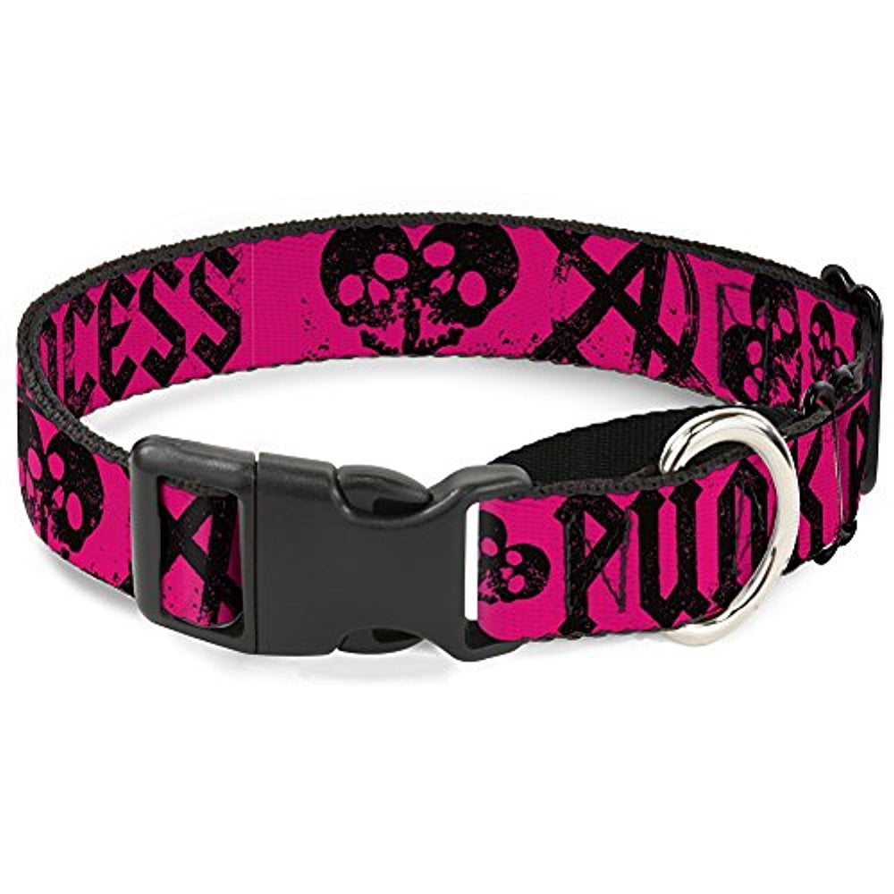 Buckle-Down Martingale Dog Collar - Punk Princess Fuchsia Black - 1" Wide - Fits 15-26" Neck Size - Large