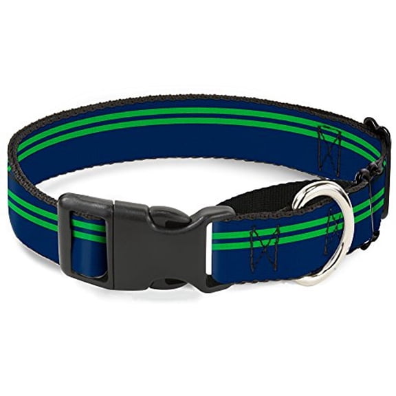 Buckle-Down Martingale Dog Collar - Racing Stripe Navy Bright Green - 1" Wide - Fits 15-26" Neck Size - Large