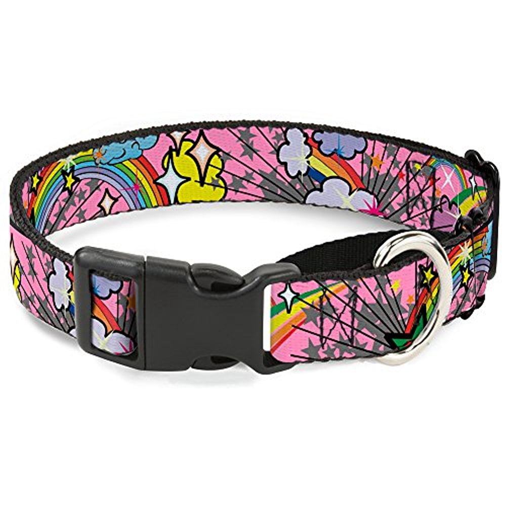buckle-down martingale dog collar - rainbow cloud stars pink - 1" wide - fits 15-26" neck size - large