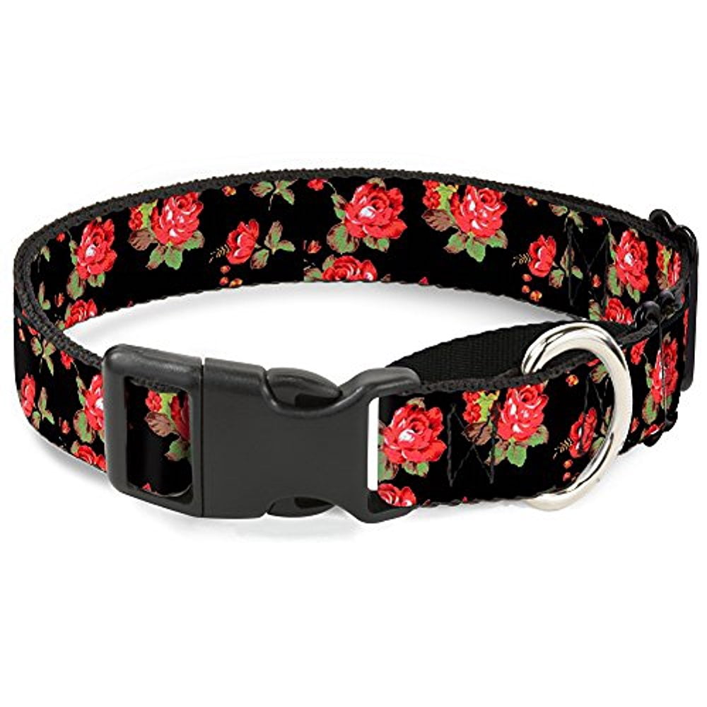 buckle-down martingale dog collar - red roses scattered black - 1" wide - fits 15-26" neck size - large