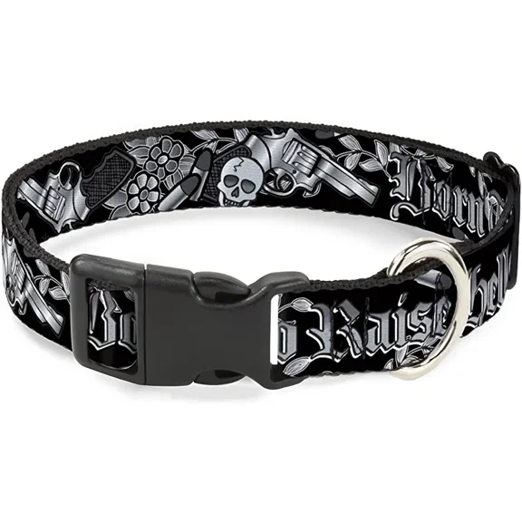 Buckle-Down PC-W30219-S Born To Raise Hell Black/White Plastic Clip Collar, Small/9-15"