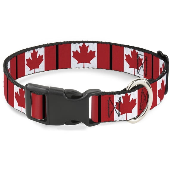 Buckle-Down Pet Collar, Dog Collar Plastic Buckle, Canada Flags, 15 to 24 Inches 1.0 Inch Wide