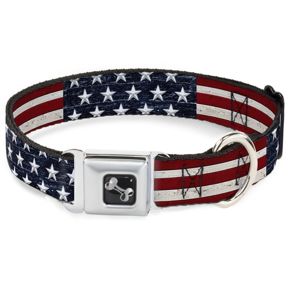 Buckle-Down Pet Collar, Dog Collar Metal Seatbelt Buckle, Americana Rustic Stars Stripes, 16 to 23 Inches 1.5 Inch Wide