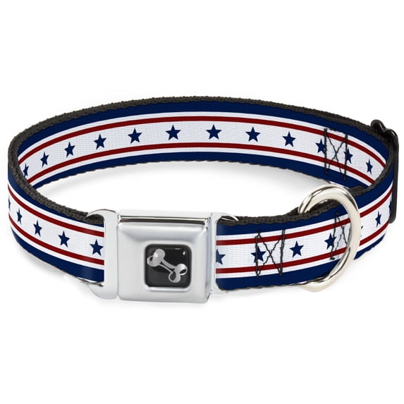 Buckle-Down Pet Collar, Dog Collar Metal Seatbelt Buckle, Americana Stars Stripes Blue White Red, 13 to 17 Inches 1.5 Inch Wide