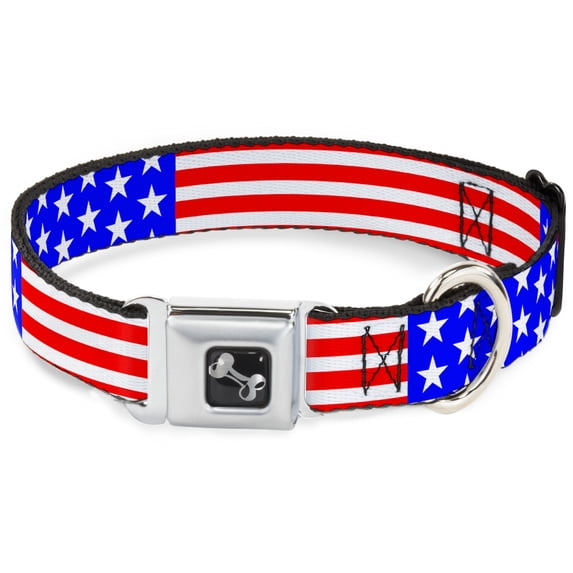 Buckle-Down Pet Collar, Dog Collar Metal Seatbelt Buckle, Americana Stars Stripes Red White Blue, 9.5 to 13 Inches 1.0 Inch Wide