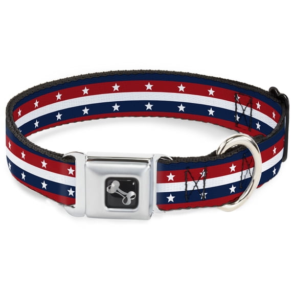 Buckle-Down Pet Collar, Dog Collar Metal Seatbelt Buckle, Americana Stripe Stars Blue Red White, 16 to 23 Inches 1.5 Inch Wide