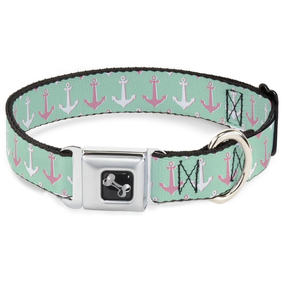 Buckle-Down Pet Collar, Dog Collar Metal Seatbelt Buckle, Anchor Close Up Green Pink White, 20 to 31 Inches 1.5 Inch Wide