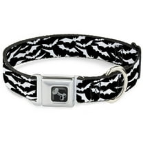 Buckle-Down Pet Collar, Dog Collar Metal Seatbelt Buckle, Bats Flying Scattered Black White, 9.5 to 13 Inches 1.0 Inch Wide