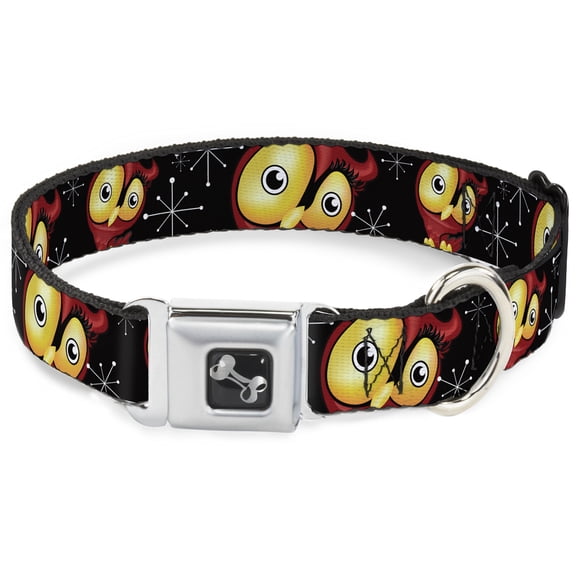 Buckle-Down Pet Collar, Dog Collar Metal Seatbelt Buckle, Big Eye Owl, 11 to 16.5 Inches 1.0 Inch Wide
