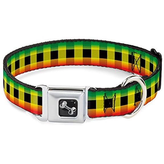 Buckle-Down Pet Collar, Dog Collar Metal Seatbelt Buckle, Buffalo Plaid Rasta, 15 to 24 Inches 1.0 Inch Wide