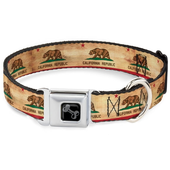Buckle-Down Pet Collar, Dog Collar Metal Seatbelt Buckle, California Flag Continuous Vintage, 11 to 16.5 Inches 1.0 Inch Wide