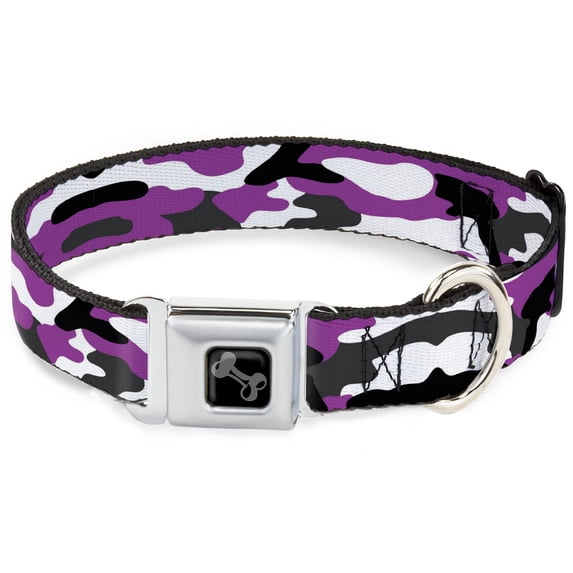Buckle-Down Pet Collar, Dog Collar Metal Seatbelt Buckle, Camo Purple Black Gray White, 9.5 to 13 Inches 1.0 Inch Wide