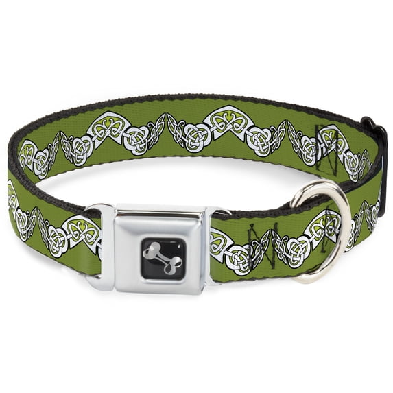 Buckle-Down Pet Collar, Dog Collar Metal Seatbelt Buckle, Celtic Knot Olives Black White, 20 to 31 Inches 1.5 Inch Wide