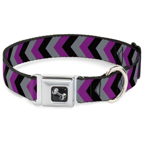 Buckle-Down Pet Collar, Dog Collar Metal Seatbelt Buckle, Chevron Purple Black Gray, 15 to 24 Inches 1.0 Inch Wide